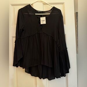 Black babydoll, bell sleeve blouse. Size small.